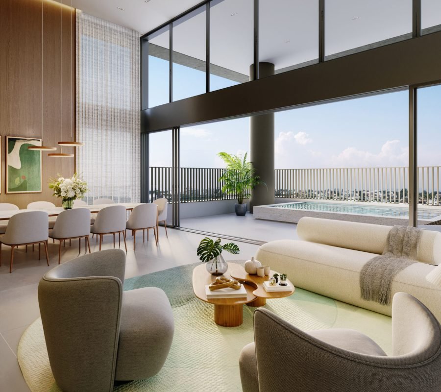 Planta do pavimento inferior do Duplex de 535 m² com piscina no Casa Alta Uberlândia