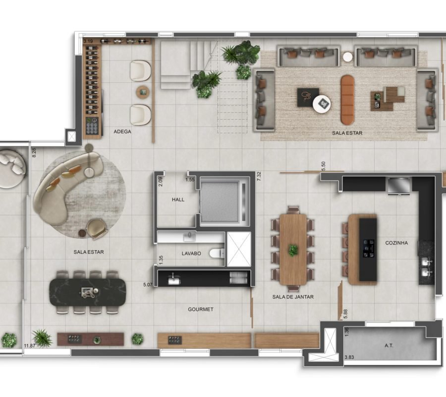 Planta do Duplex de 535 m² com 6 vagas no Casa Alta Uberlândia