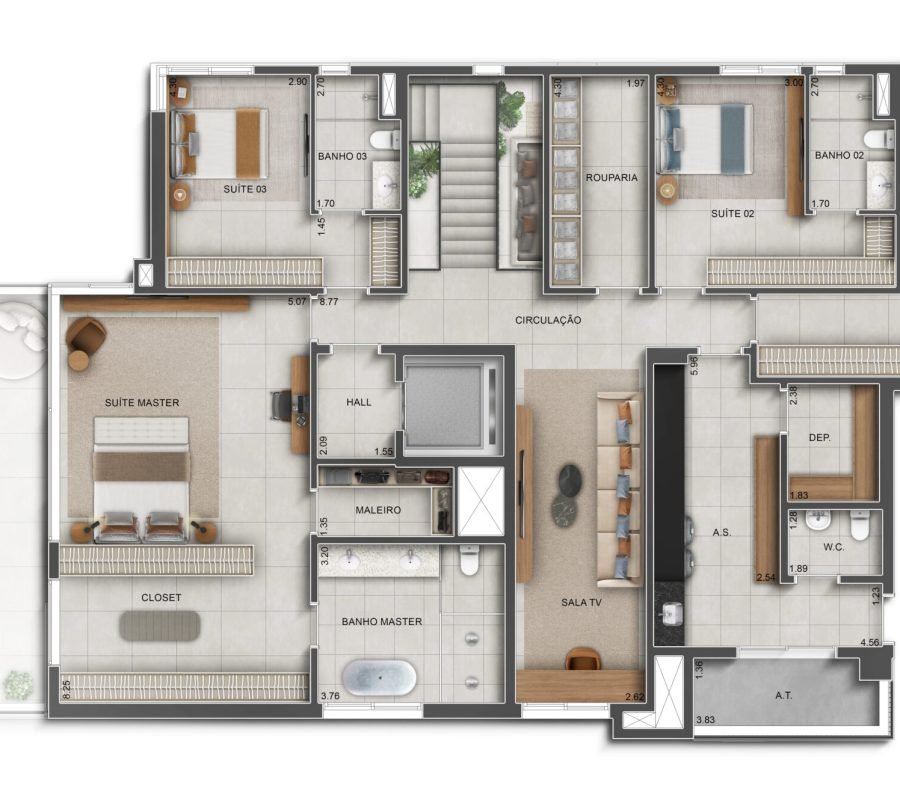 Planta do Duplex de 535 m² com 6 vagas no Casa Alta Uberlândia