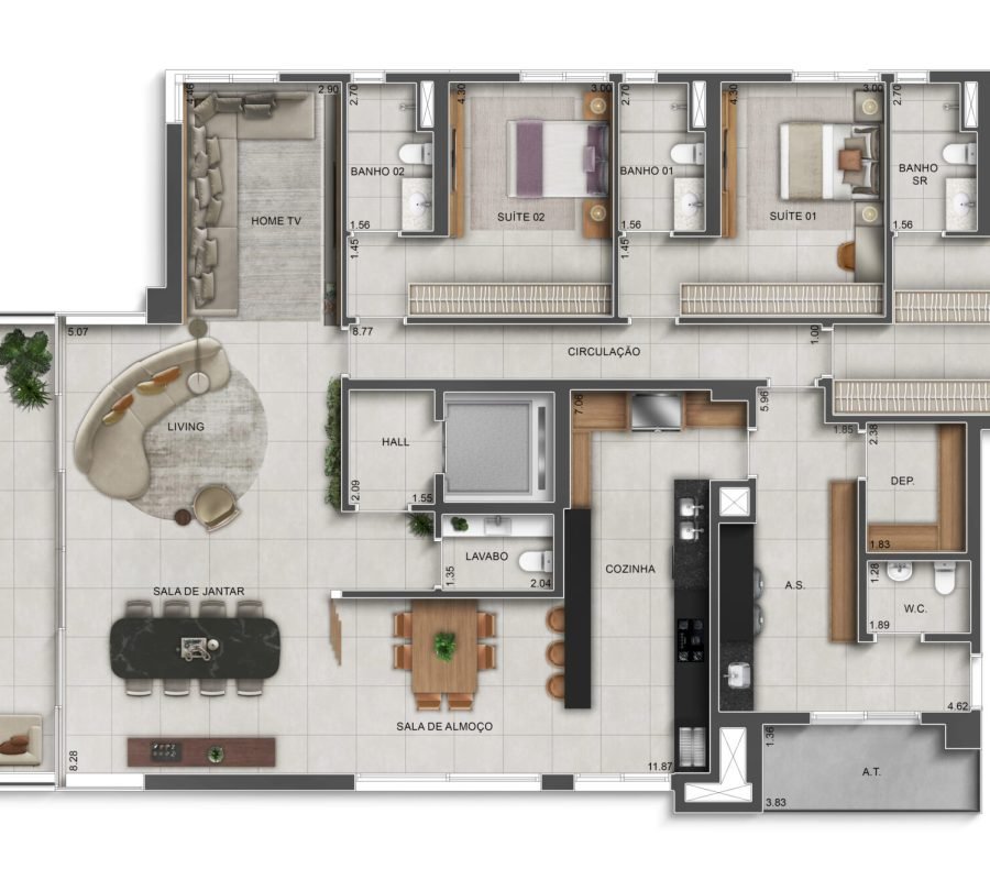 Planta da Residência Tipo de 299 m² com 4 vagas no Casa Alta Uberlândia